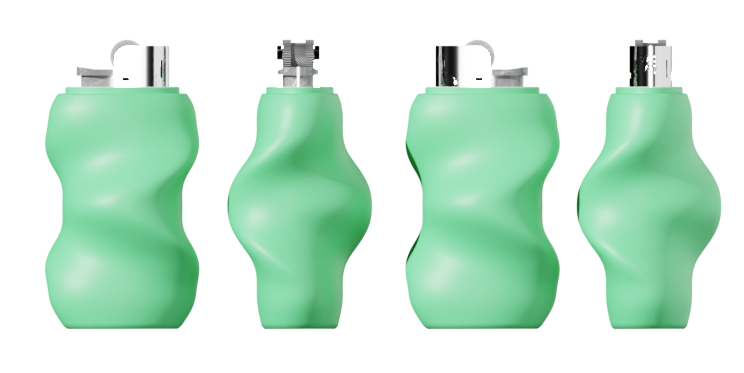 Four rendered angles of the curvy lighter case