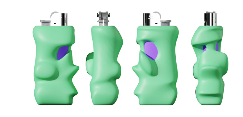 Four rendered angles of the face lighter case
